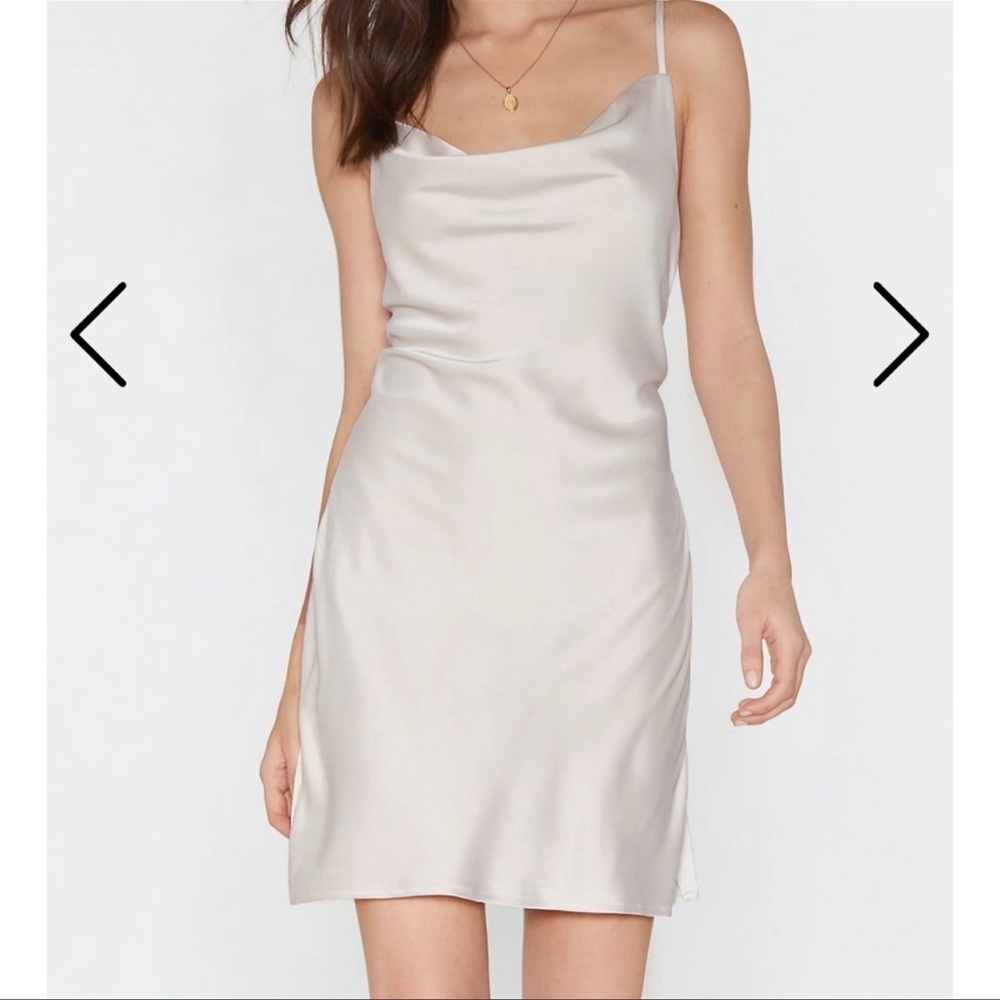 Sought After Cowl Neck Satin Dress